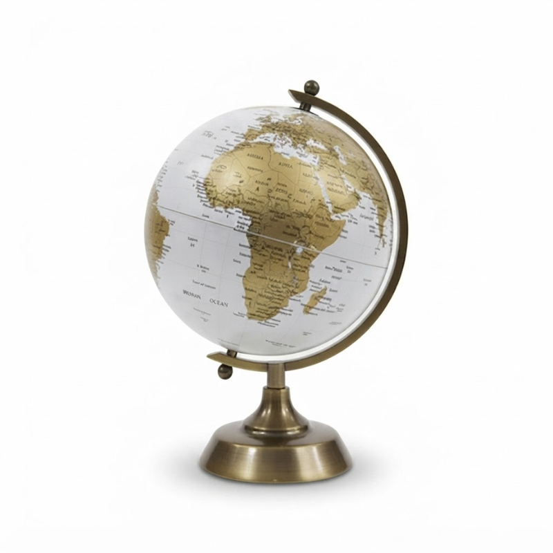 Gold and White World Globe 22cm